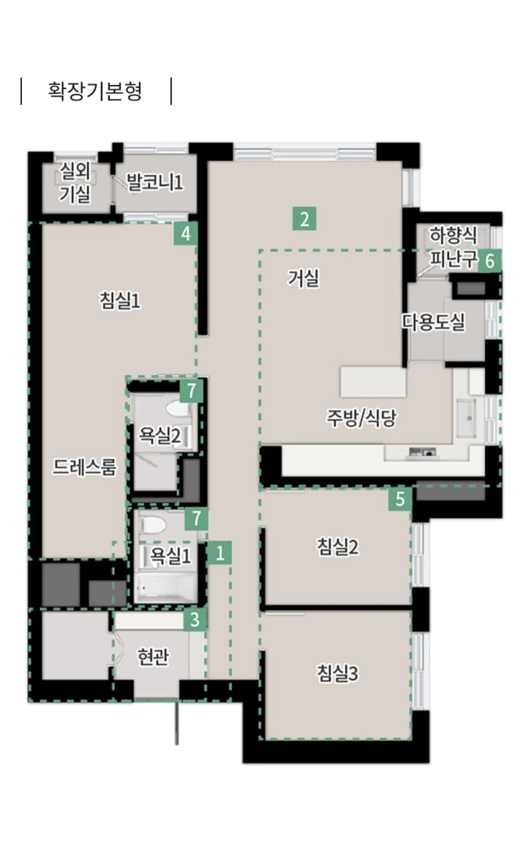 한강 푸르지오 리버프론트 모델하우스 전용면적 84㎡A 타입 평면도