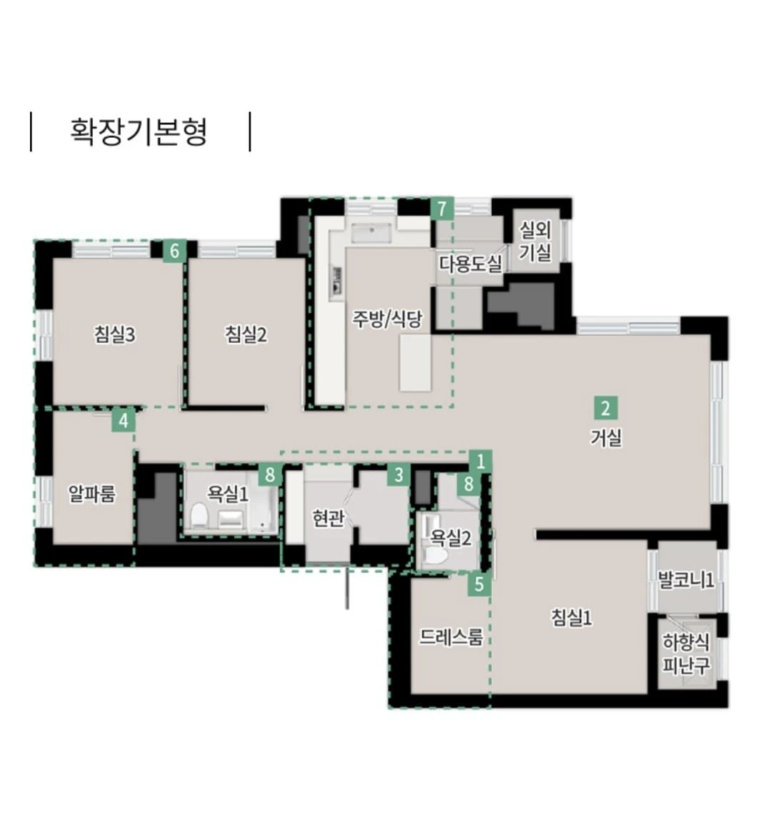 한강 푸르지오 리버프론트 모델하우스 전용면적 84㎡B 타입 평면도
