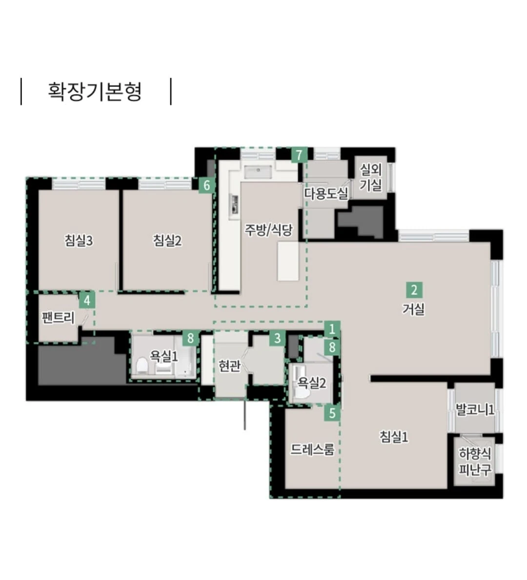 한강 푸르지오 리버프론트 모델하우스 전용면적 84㎡E 타입 평면도